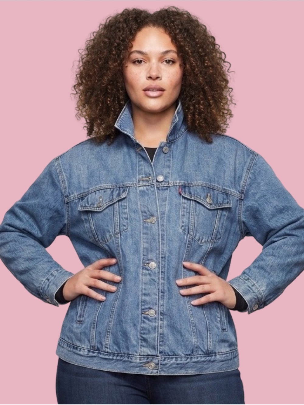 LNWT! THE LEVI’TRUCKER JACKET IN WOMENS PLUS SIZE 3X.MED BLUE DENIUM. LT STRETCH